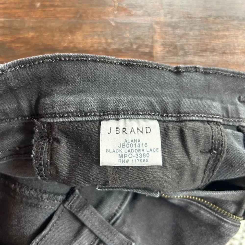 J. Brand‎ Women's Size 26 Alana Black Ladder Lace Jeans Stitched Skinny Leg